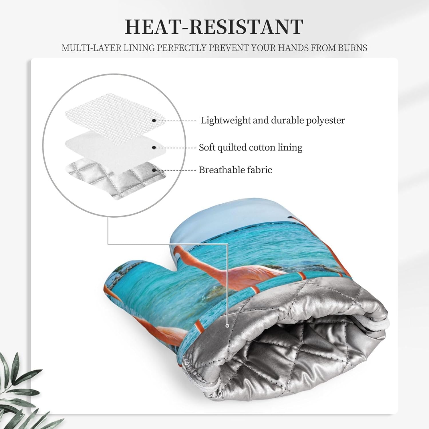 Flamingo on Beach Oven Mitts and Pot Holders Set of 4 Heat Resistant Kitchen Gloves with Silicone Palm Hot Pads for Baking Cooking Grilling BBQ