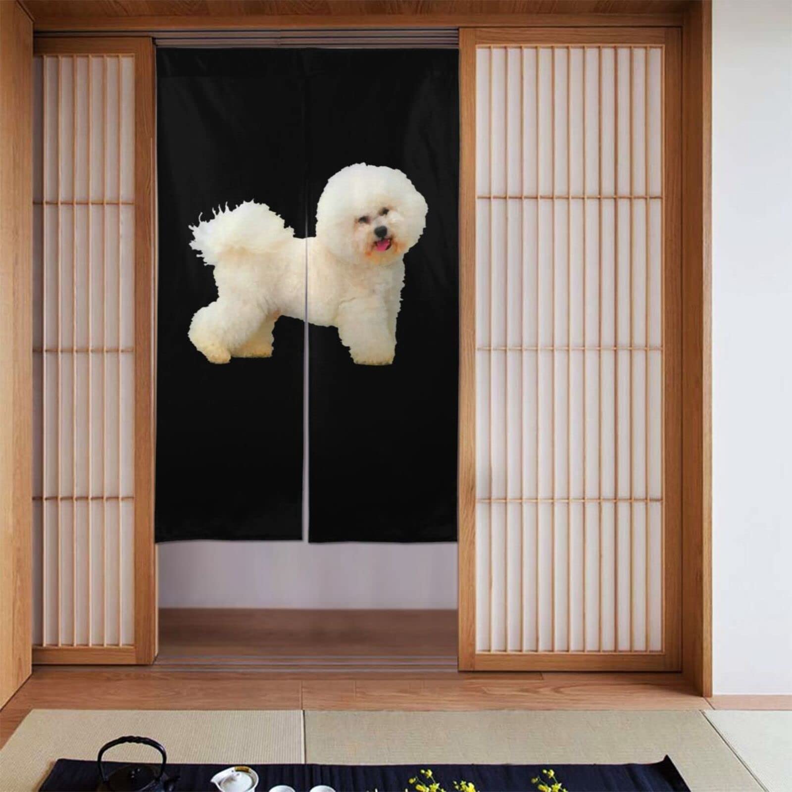 Amazon｜北欧風 のれん 暖簾 ビション・フリーゼ かわいい犬 犬柄