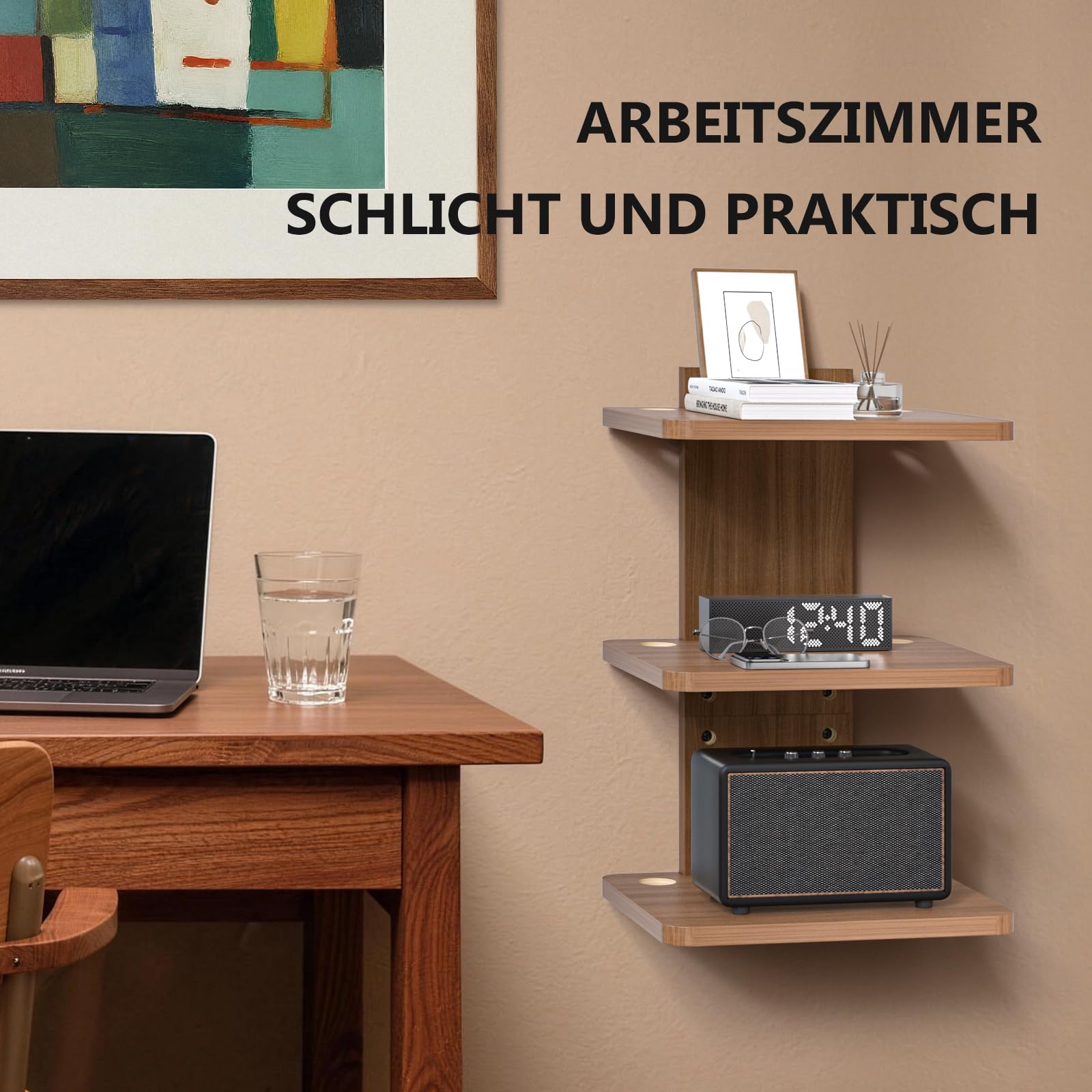 WALI Schwebende Entertainment-Center-Regale, halten bis zu 10 kg, TV-Regal mit verstärktem Holz für DVD-Player, Kabelboxen, Spielekonsolen, TV-Zubehör (CS303N), 3 Regal | Projektorregal für Router, Spielekonsolen, Kabelboxen, Wandhalterungsregale bis 10 k