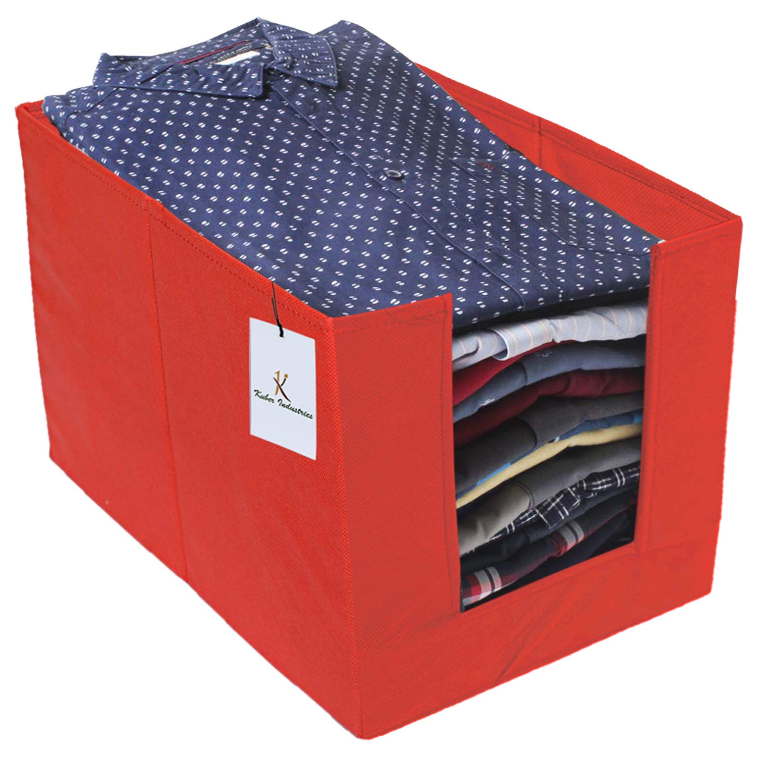 Kuber Industries Conjunto organizador de armario apilador de camisas no tejidas de 6 piezas, rojo-CTLTC31854