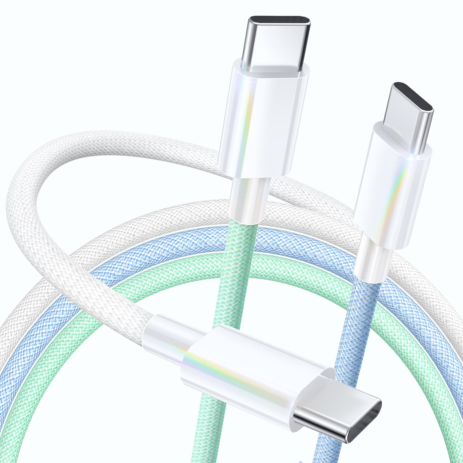 USB C Cable, 3 Pack 6FT 60W USB C to USB C Charger Cable 48 Strand Braided Colorful Type C Fast Charging Cable Cord Compatible with iPhone16/15/Pro/