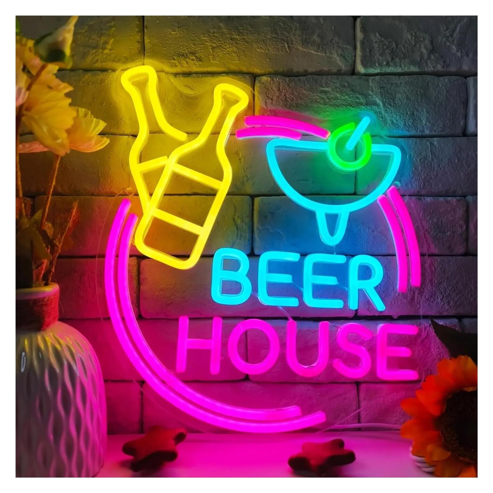 LEMST Sign Lamp Beer House Neon Light Dimmable Signs, USB PoweredHome Bar Nightclubs, Man Caves, Cocktail Party 30.8cmх35cm