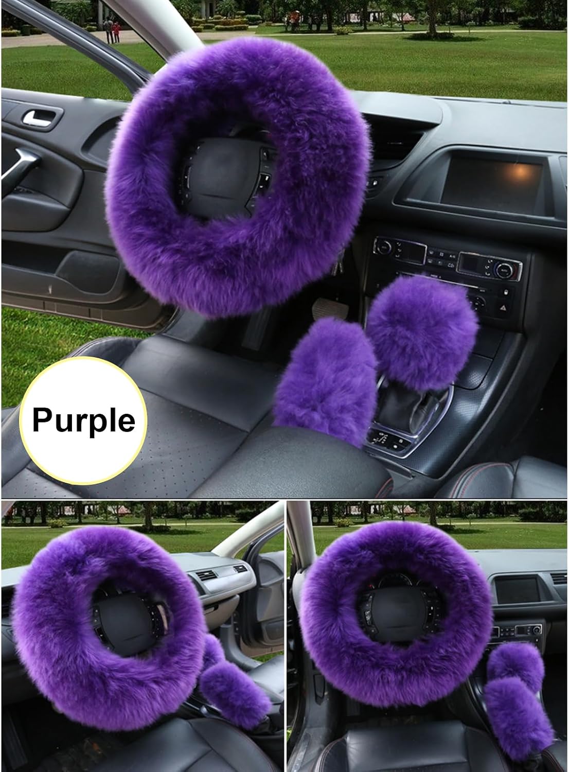 Plush Car Steering Wheel Cover Fuzzy Warm Steering Wheel Cover Cute Car Steering Wheel Protector for Women Ladies Girls (Purple)