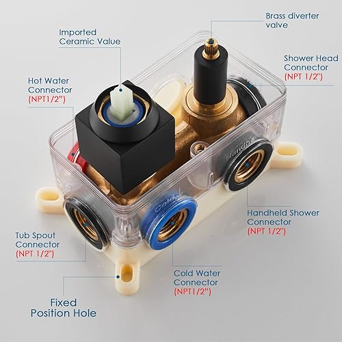 Miniatura 7 de Sistema de ducha de lluvia con boquilla de bañera, ducha de lluvia de 10 pulgadas y de mano, juego completo de válvula áspera y kit de molduras