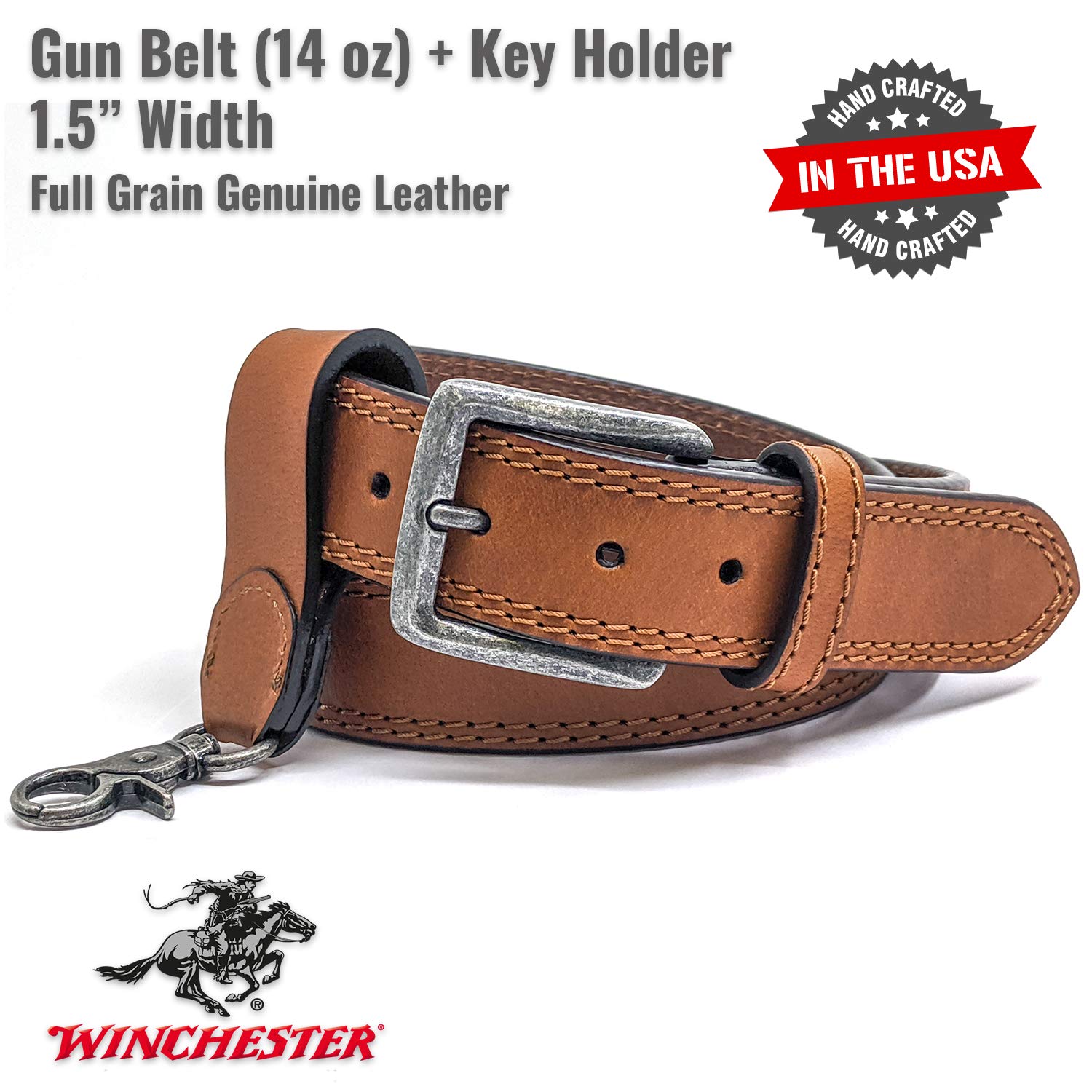 Concealed Carry Belt CCW, 14 Oz Full Grain Leather Tactical Gun Belt, 1