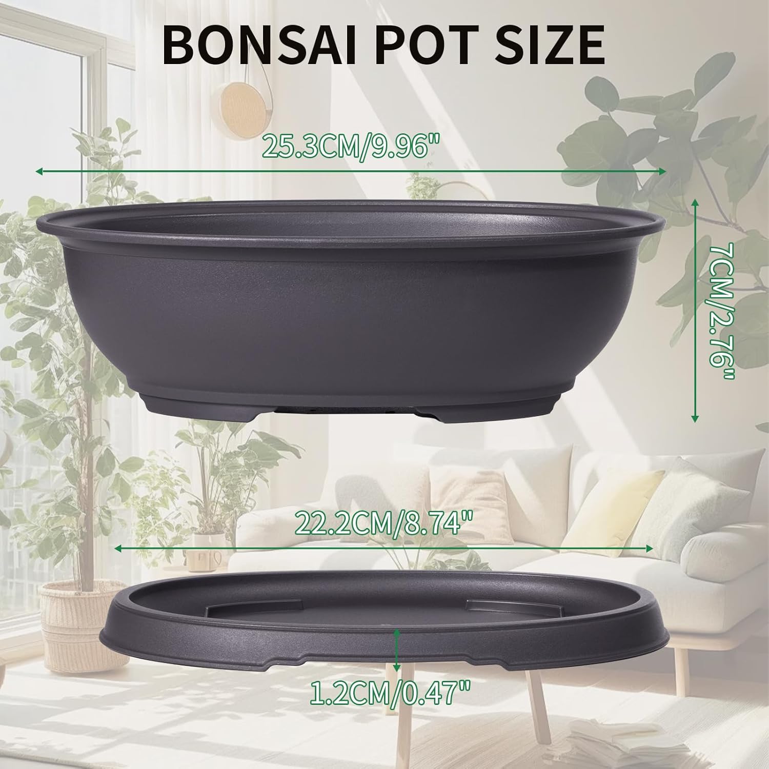 Bonsai Pots, Plastic Bonsai Tree Pots, Bonsai pots with Humidity Tray and Drainage, Suitable for Growing Potted Plants in Both Indoor and Outdoor Gardens (Ellipse, 2pcs-9.8")