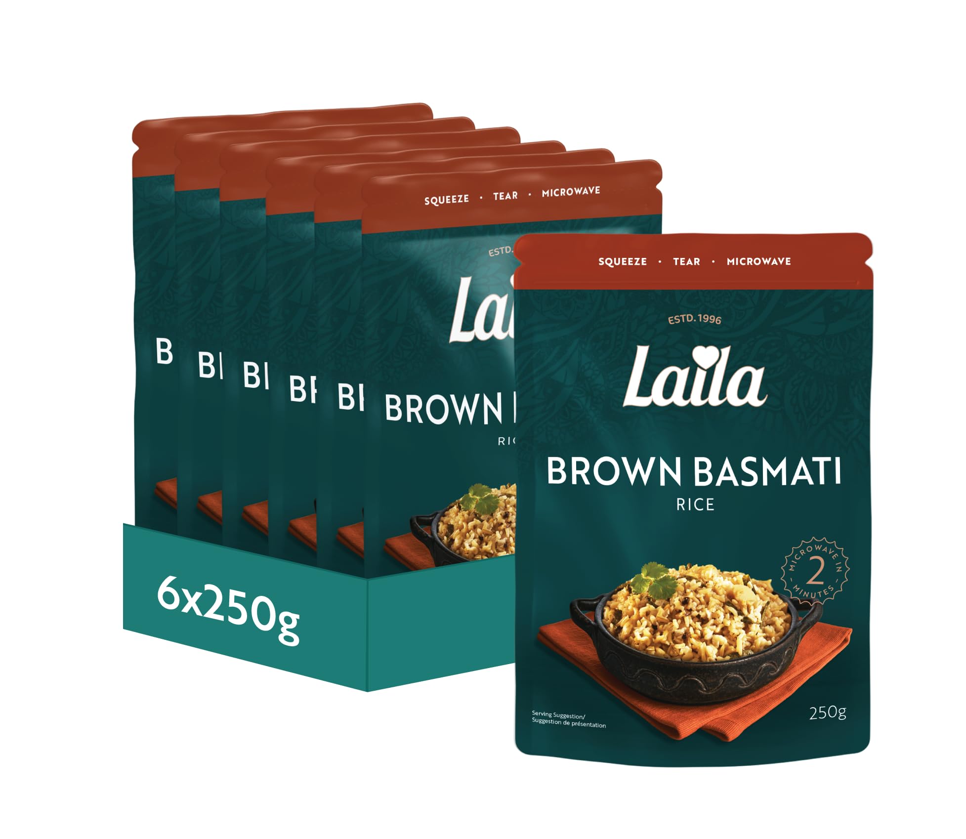 Laila Brown Basmati Microwave Rice, 250g (Pack of 6)