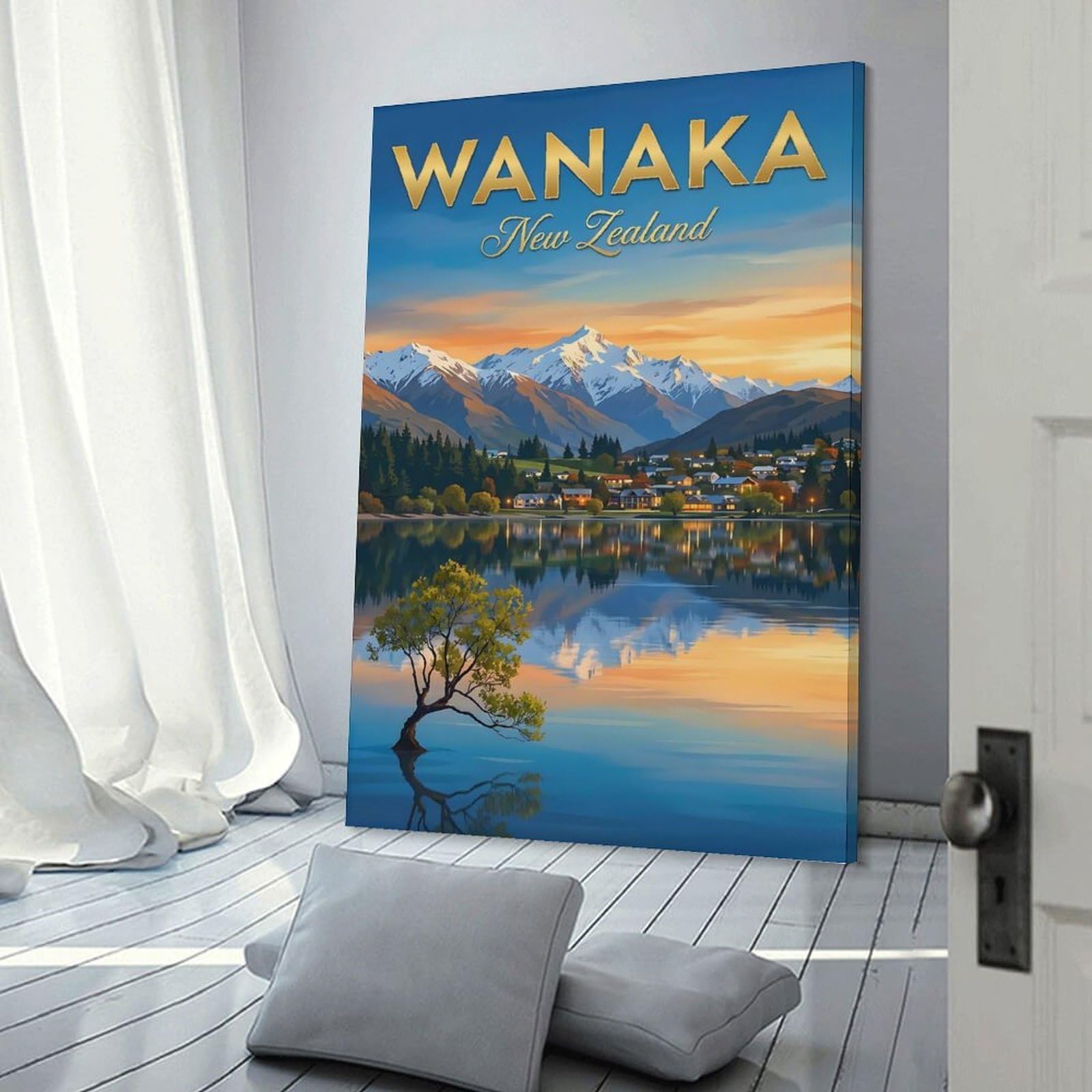 Junmoney Wanaka New Zealand Landscape Decorative Canvas Print, 24x36inch(60x90cm), for Hallway, Bedroom Or Modern Interiors, Gift Idea for Housewarming And Birthdays