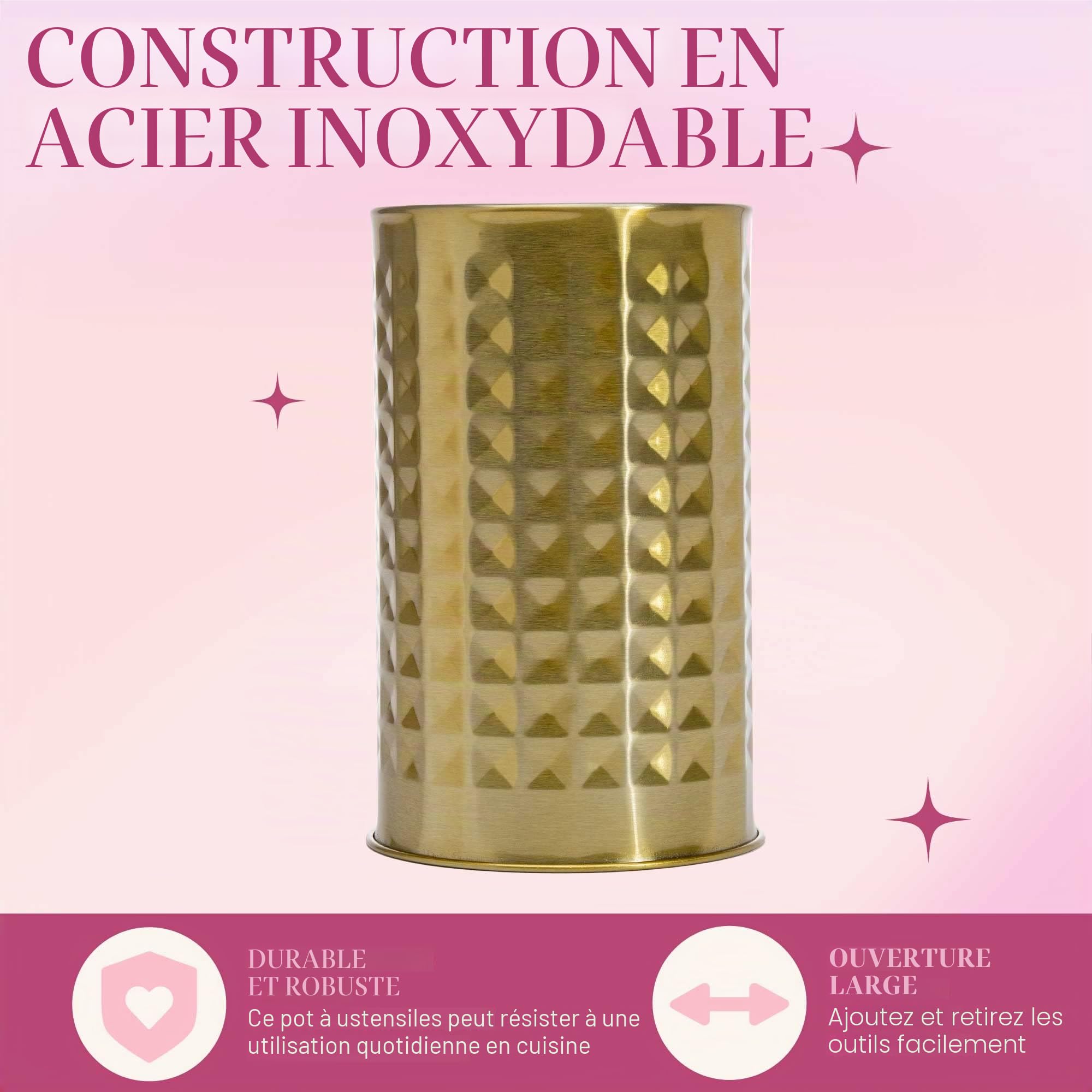 Paris Hilton Ensemble de 7 ustensiles de cuisine en acier inoxydable rose