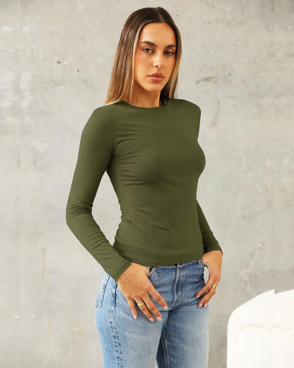 Abardsion Women's Long Sleeve Shirts Spring 2026 Casual Basic Going Out Crop Tops Slim Fit Tight Y2K Clothes - Image 3