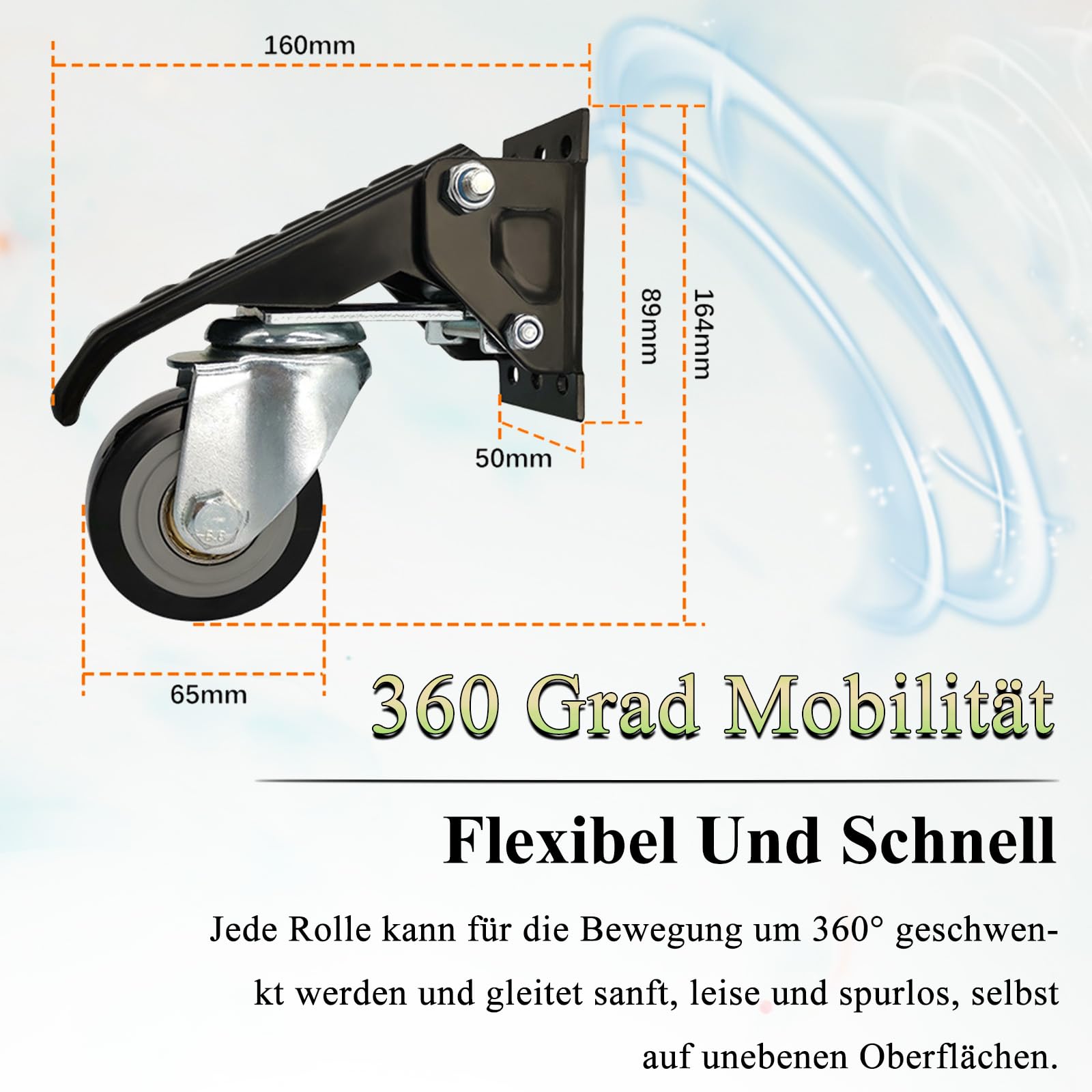 4 Stück Möbelrollen | Schwerlastrollen Mit Bremse | 360° Drehung Transportrollen | Lenkrollen Bis 200kg | Rollen Für Möbel, Werkbank, Maschinen, Tische - Multi Mounting Optionen