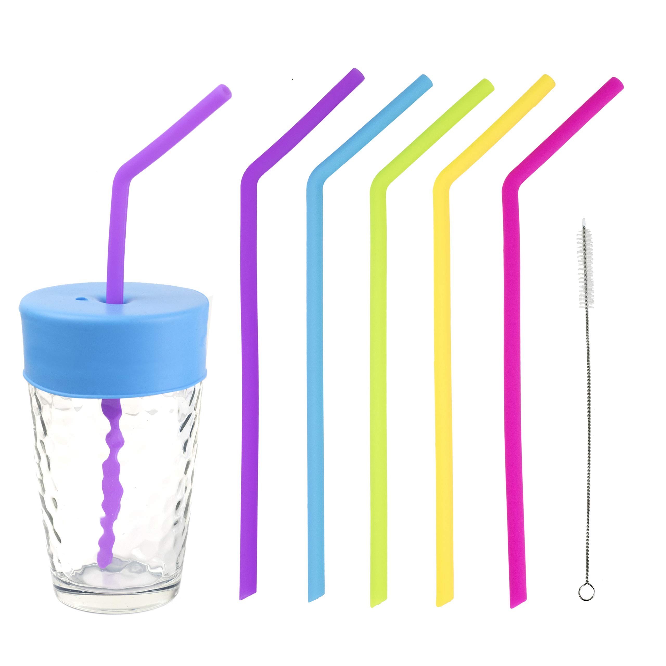 Silicone Straws, Reusable Drinking Straws Kids, Colourful Standard Width Bend BPA Free Eco Friendly with Premium Spill Proof Travel Lid, 6 Pack