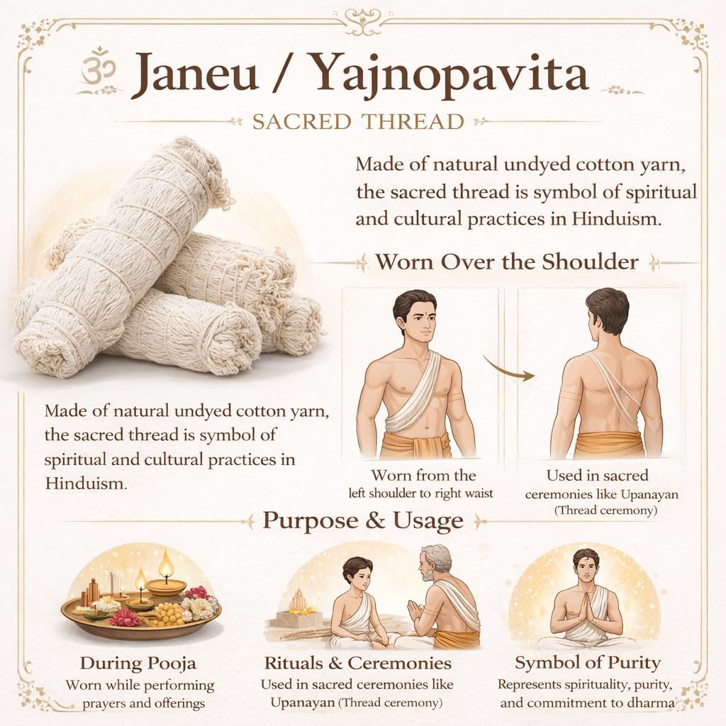 Pure Cotton Sacred Janeu Thread Roll (White, 40 Pieces) | Hindu Pooja Yagnopaveeth Dhaga for Brahmin, Upanayan Sanskar & Daily Rituals | Premium Quality Holy Thread image 3