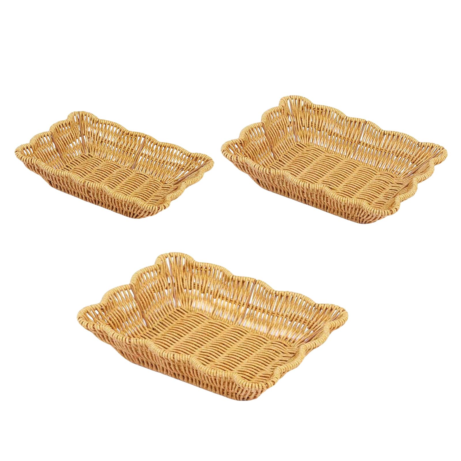 Elnwnnkc 3pcs Multipurpose Imitation Rattan Rectangular Basket Decorative Snacks Tray Candy Bread Plate for Desktop Woven Basket