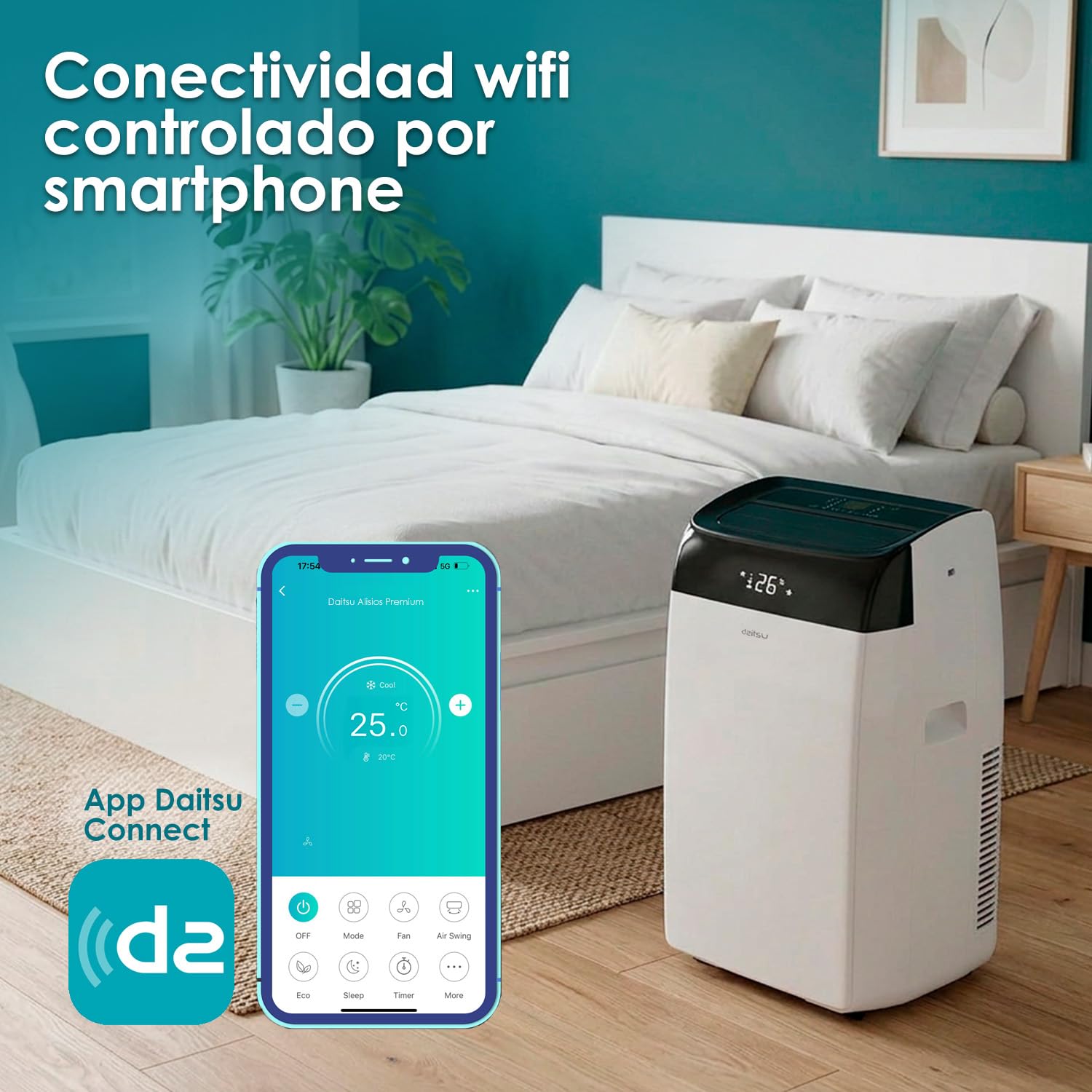 Daitsu Alisios Premium APD12FCX Aire Acondicionado Portátil con Bomba de Calor WiFi 3009 Frigorías