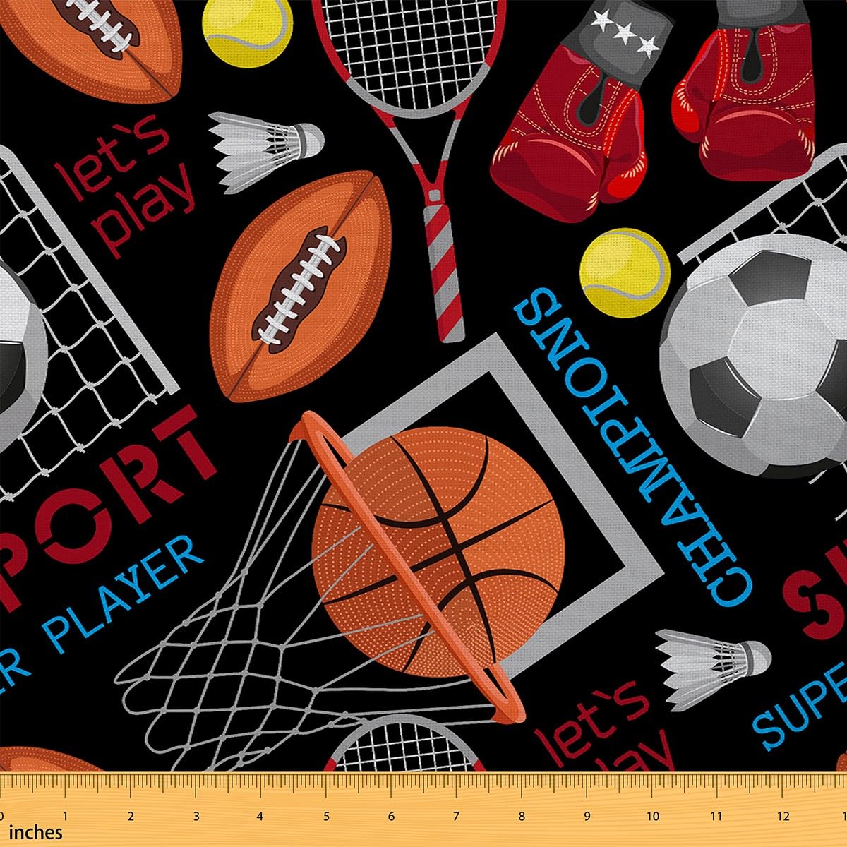Boy Ball Graffiti Fabric by The Yard,Watercolor Basketball Footbal Ball Game Decorative Fabric for Sofa Chair,Kids Sports Theme Indoor Outdoor Fabric for DIY Projects,Ball Lover DIY Crafts,3 Yards โ image 1
