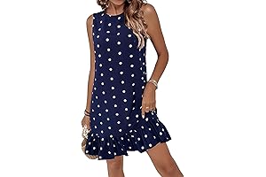 Women's Ruffle Hem Sleeveless Tank Dress Round Neck Casual Allover Print Ruffle...