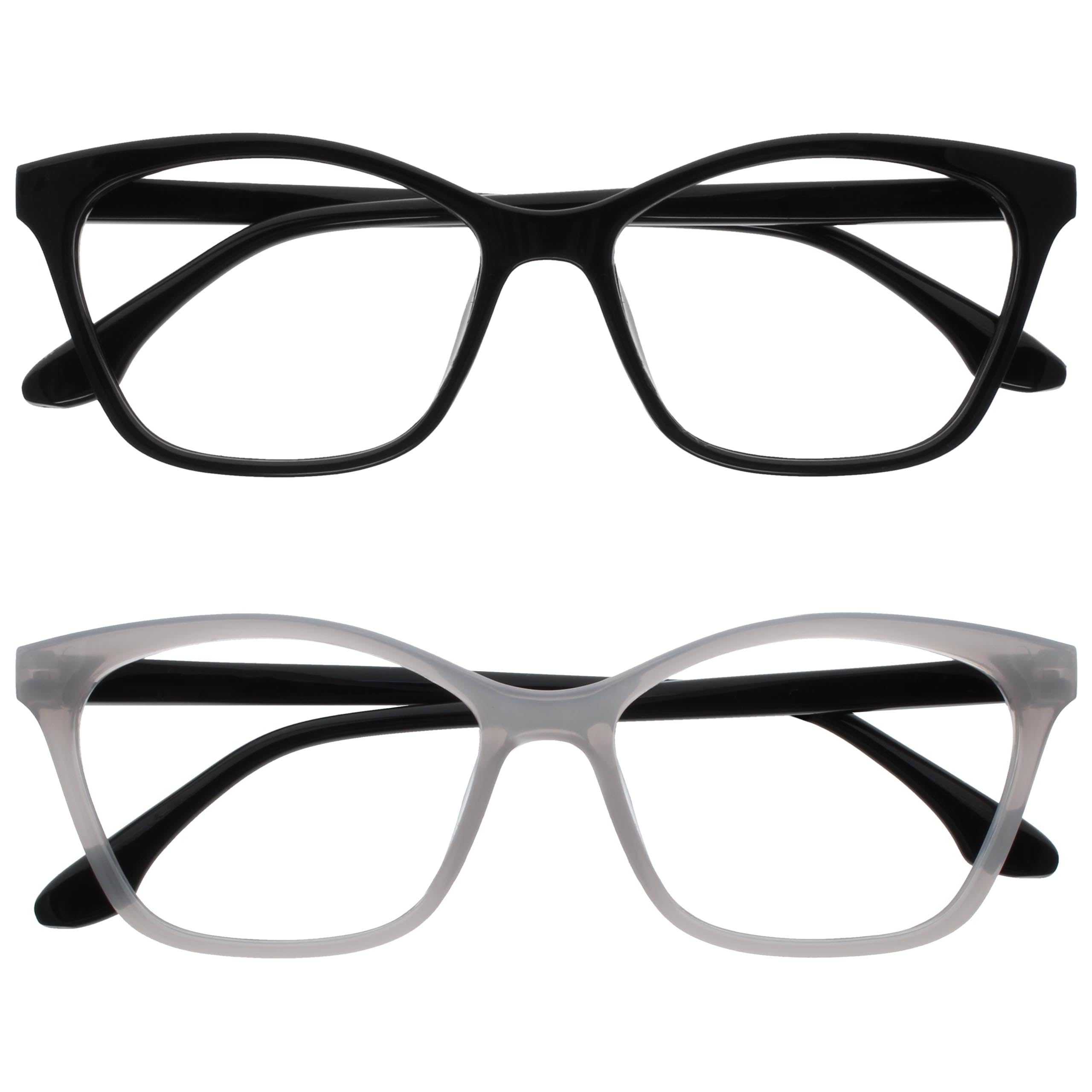 OPULIZE KAT Set di 2 Occhiali da Lettura - Montatura a Occhi di Gatto - Nero, Grigio - Uomo e Donna - Cerniere a Molla - RR59-17 - +1.50 - 1