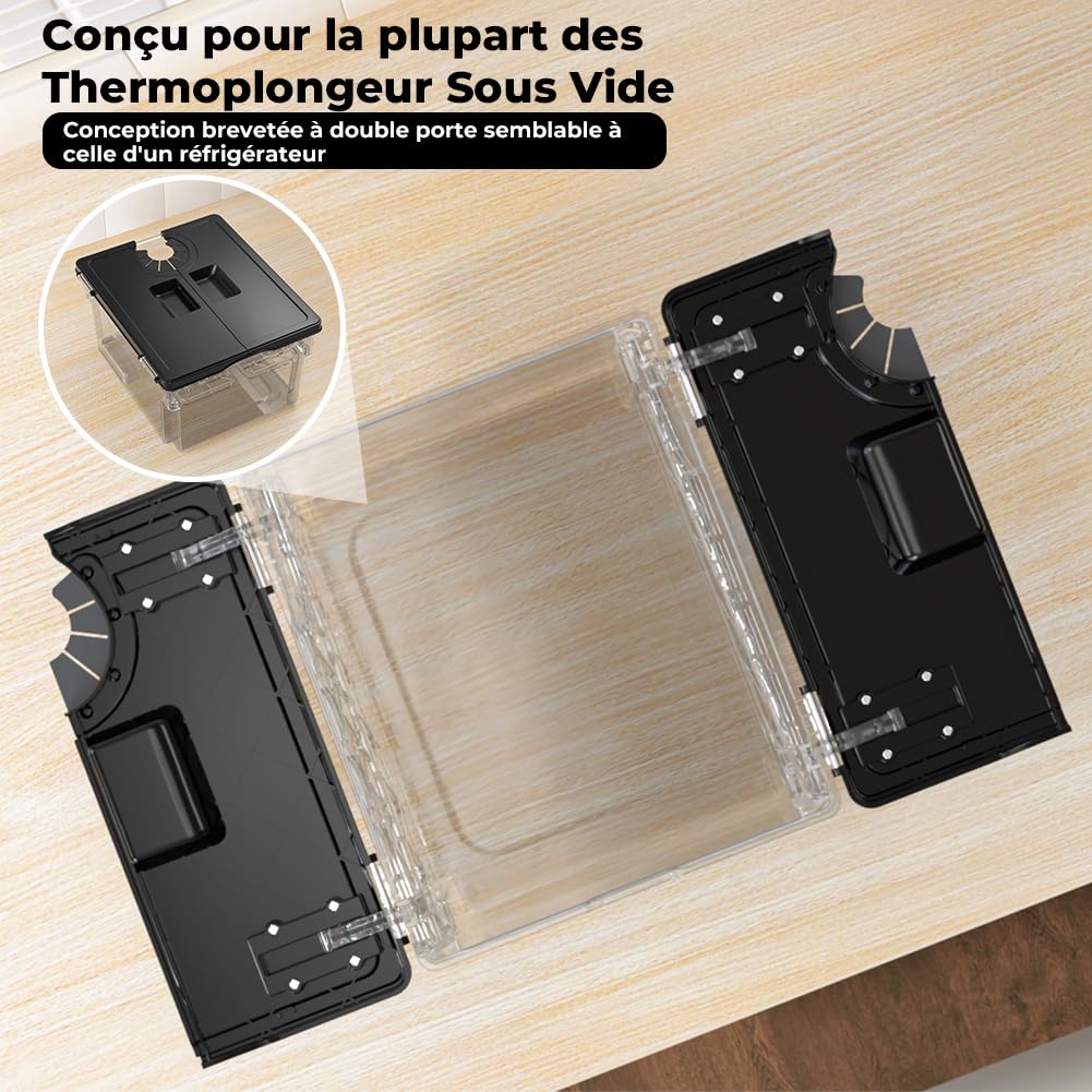 Récipient Sous Vide avec Couvercle Récipient Sous Vide avec Support 11L pour Cuiseur Sous Vide Plusieurs Marques Adaptées Multifonctionnel Double Porte Clair sans BPA