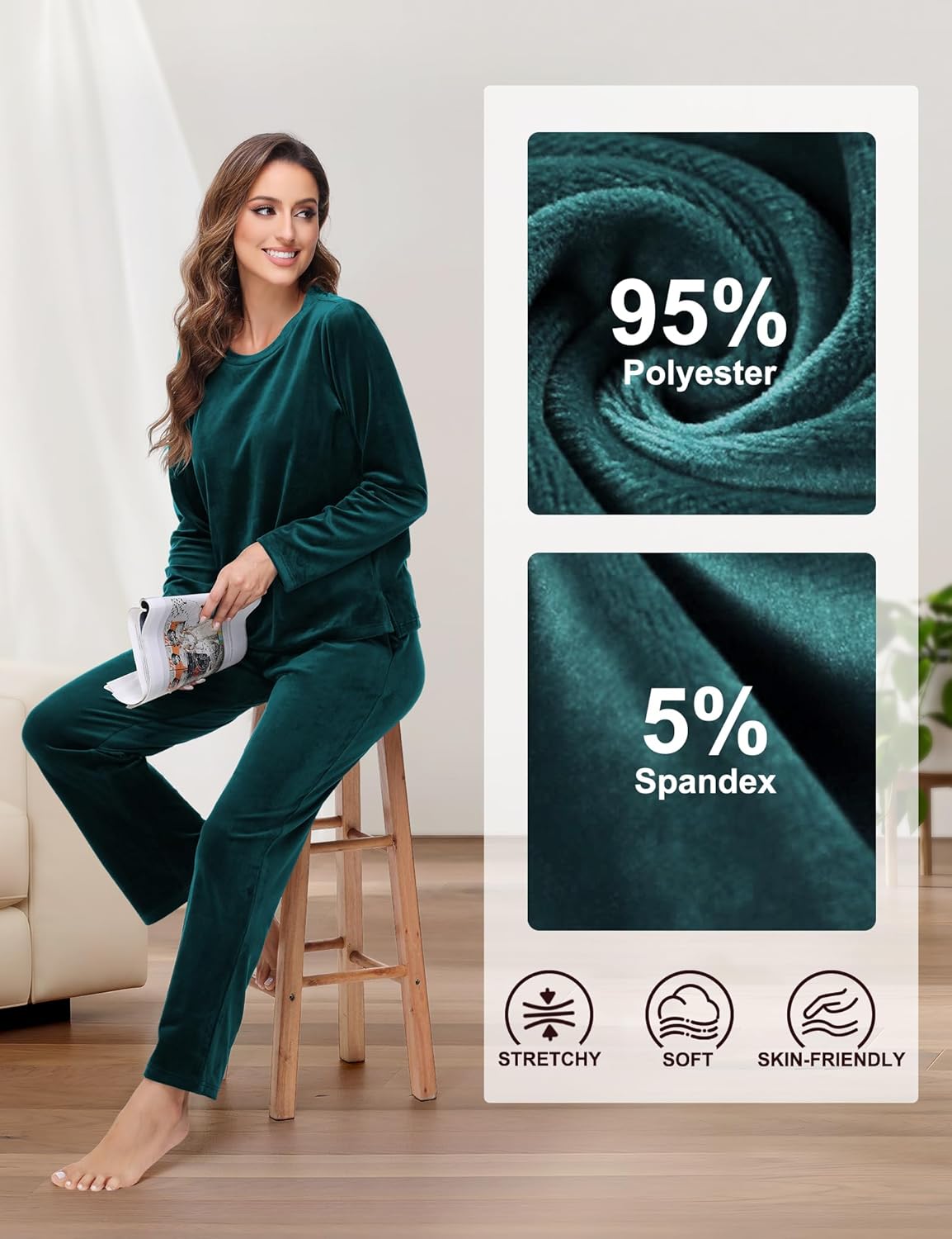 ROYAL MATRIX Womens Velour Sweatsuit, 2 Pieces Velour Tracksuit Jogging Lounge Pajama Set Velvet Sweatshirt and Pants - Image 3