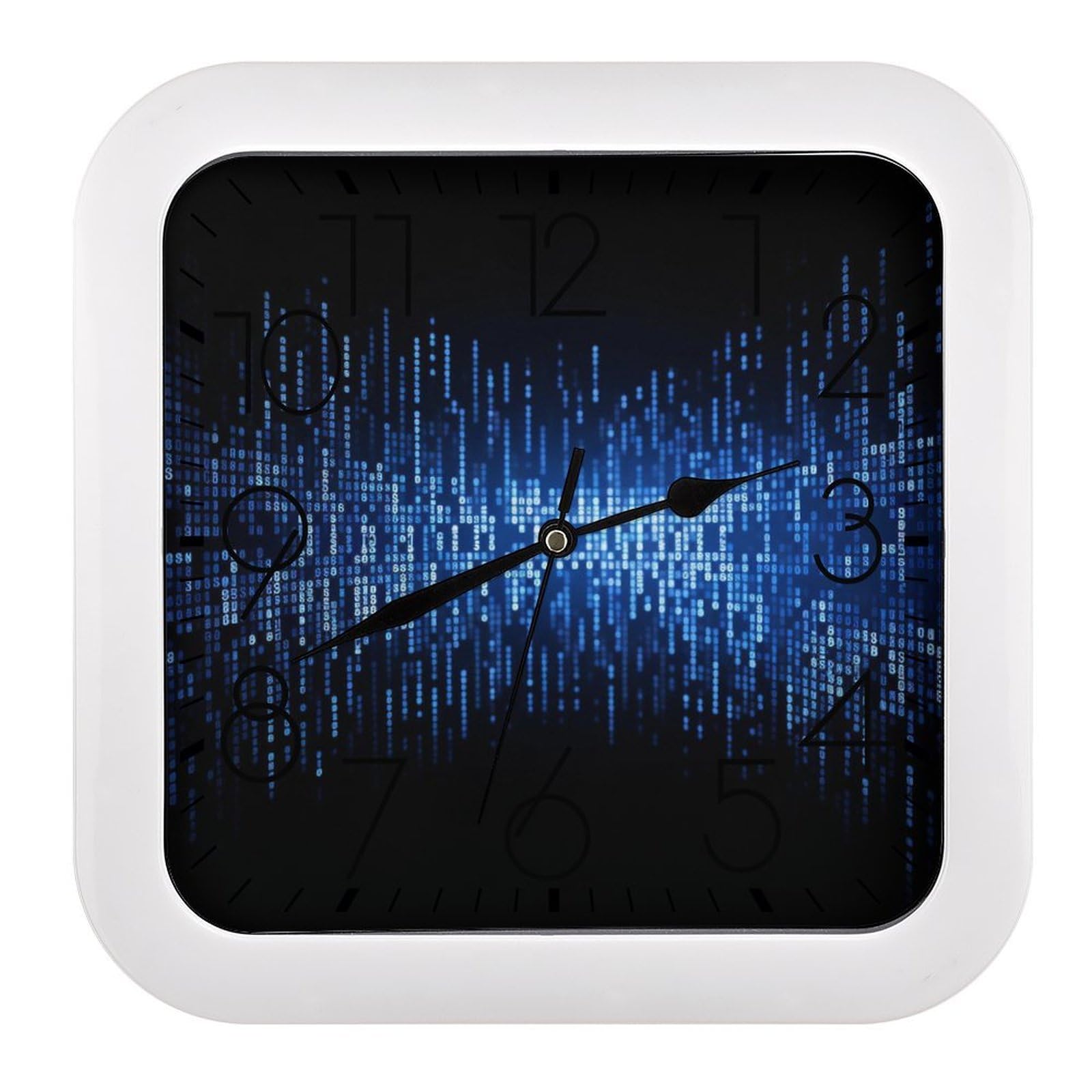 NTVOWPZO 10 Inch Wall Clock The Blue Binary Battery Operated Wall Clocks Silent Non-Ticking Square Wall Clock for Living Room Kitchen Home Office Wall Decorative Clocks