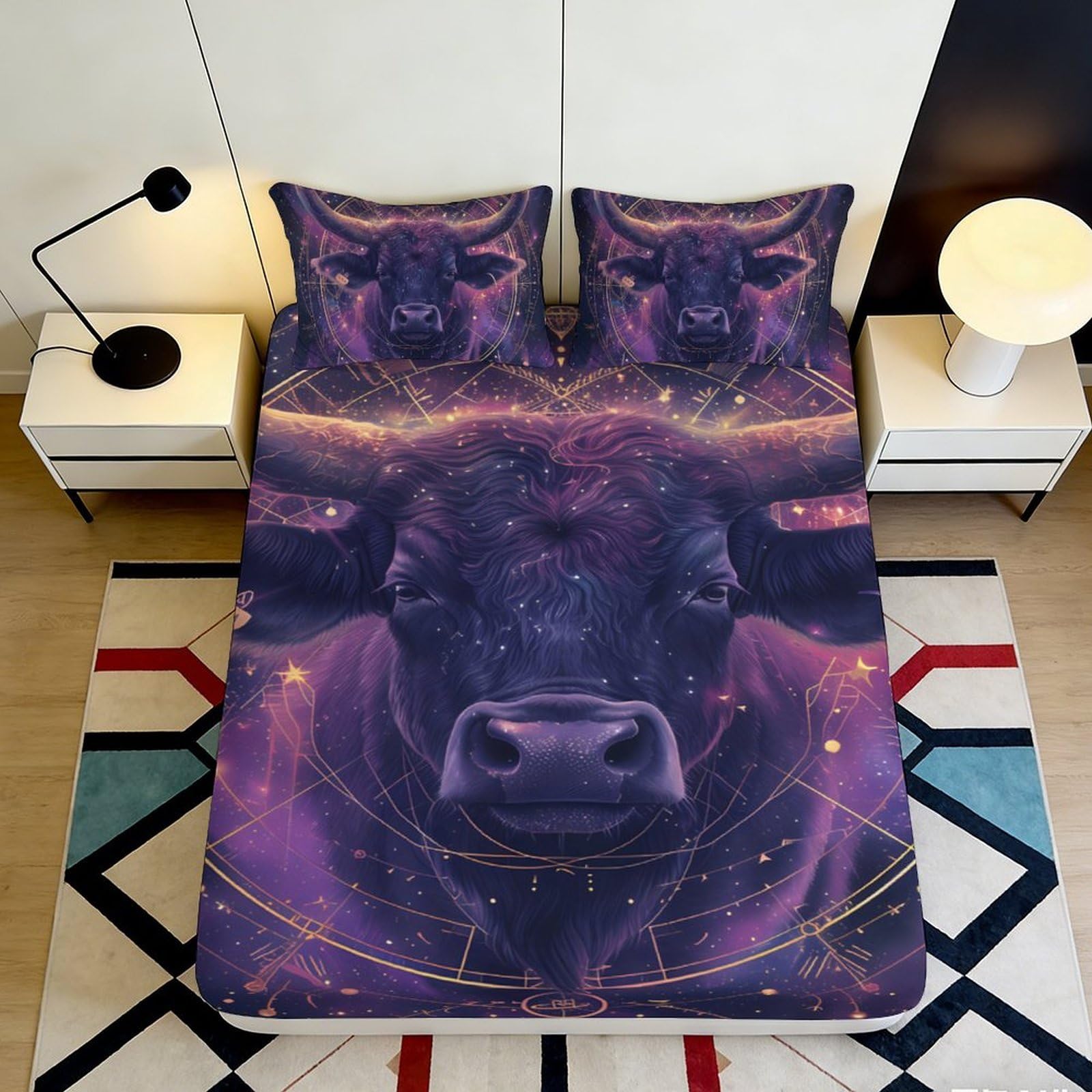 Pnayamiorkfel Style-10 3D Printed Cosmic Bull Fitted Sheet Microfiber Deep Purple Galaxy Mattress Cover For Bedroom Dorm Room Decor 90X200x25cm