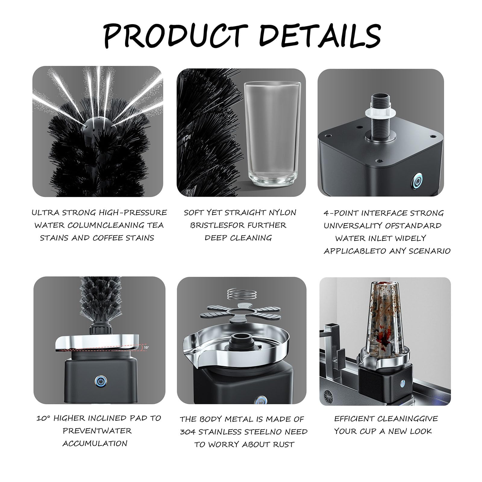 Lavabicchieri Elettrico ad Alta Pressione da 24 W, lavabicchieri Automatico per Cucina, Bar, caffetteria, Include Spazzola e ugello sovralimentato.