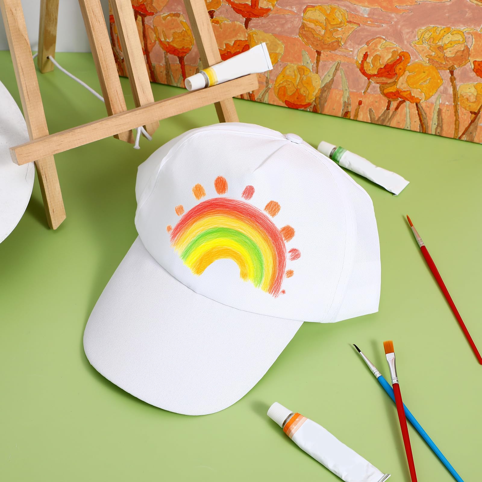 Amosfun 10 Cappellini da Baseball Fai da Te per Bambini, Cappelli con Visiera Dipinti a Mano per Bambini, Materiali per Artigianato Artistico, Cappelli da Sole Casual da Spiaggia