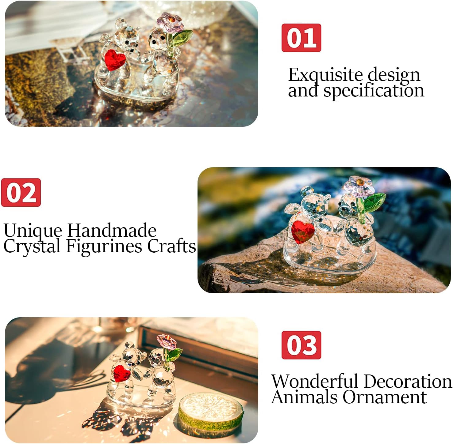 H&D HYALINE & DORA Crystal Bear Figurine Handmade Collectible Glass Couple Bears Ornaments Animal Statue Home Decor Christmas Valentine's Day Gift - Image 4