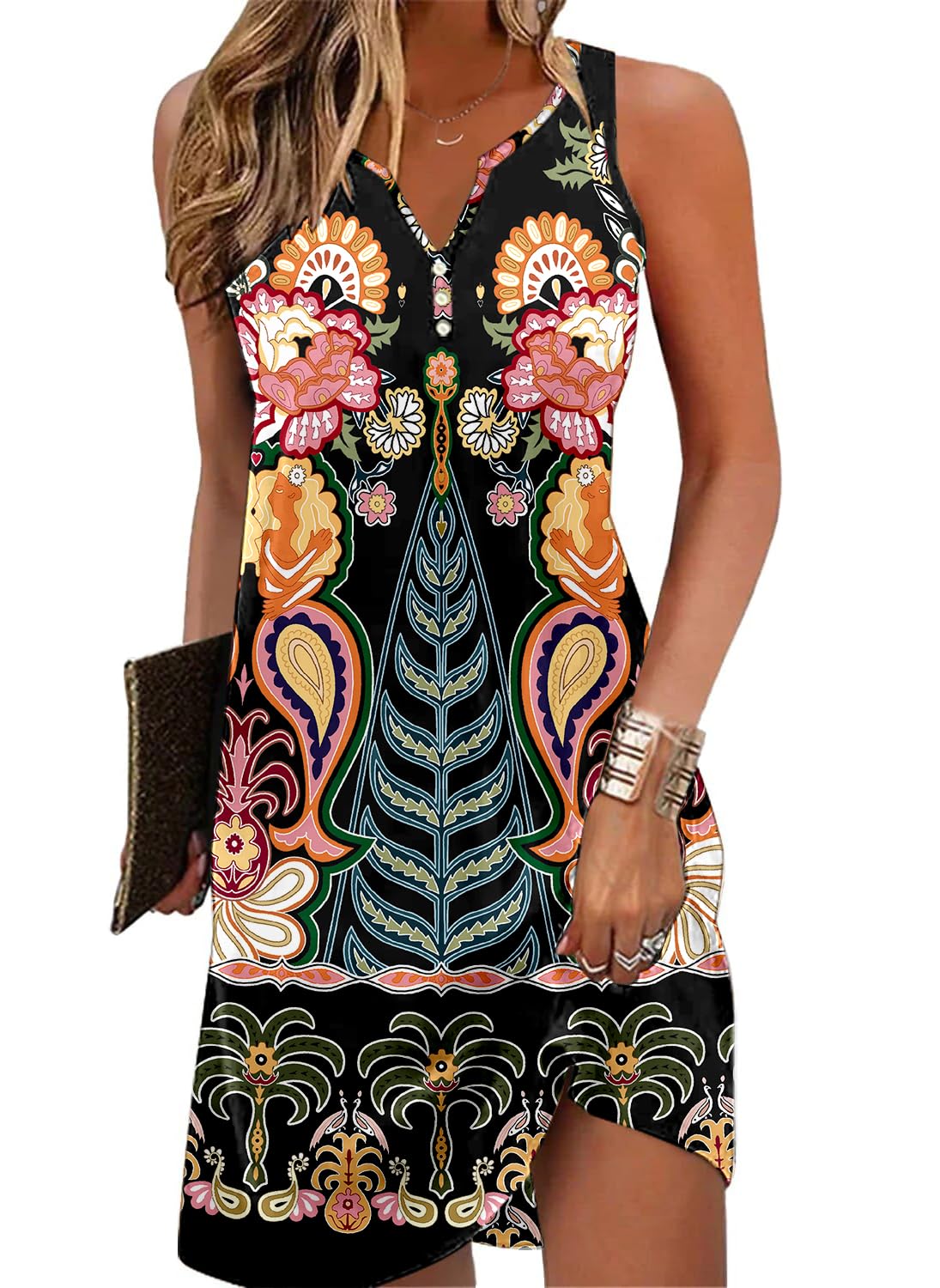 Ladlop Summer Dresses for Women 2025 Beach Loose Casual A Line Dress Sleeveless V-Neck Sundress with Pockets