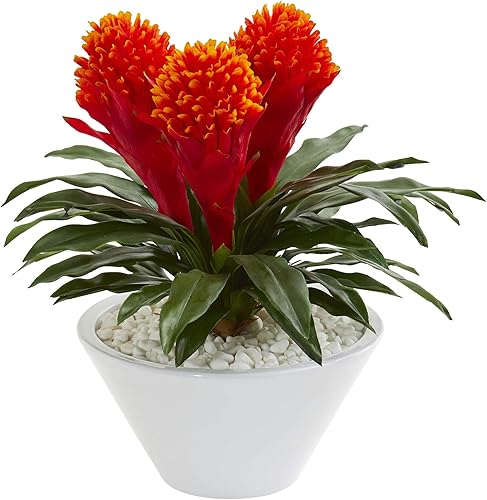 Nearly Natural 8534 - Jarrón de seda artificial de color blanco, 16.9in, color rojo
