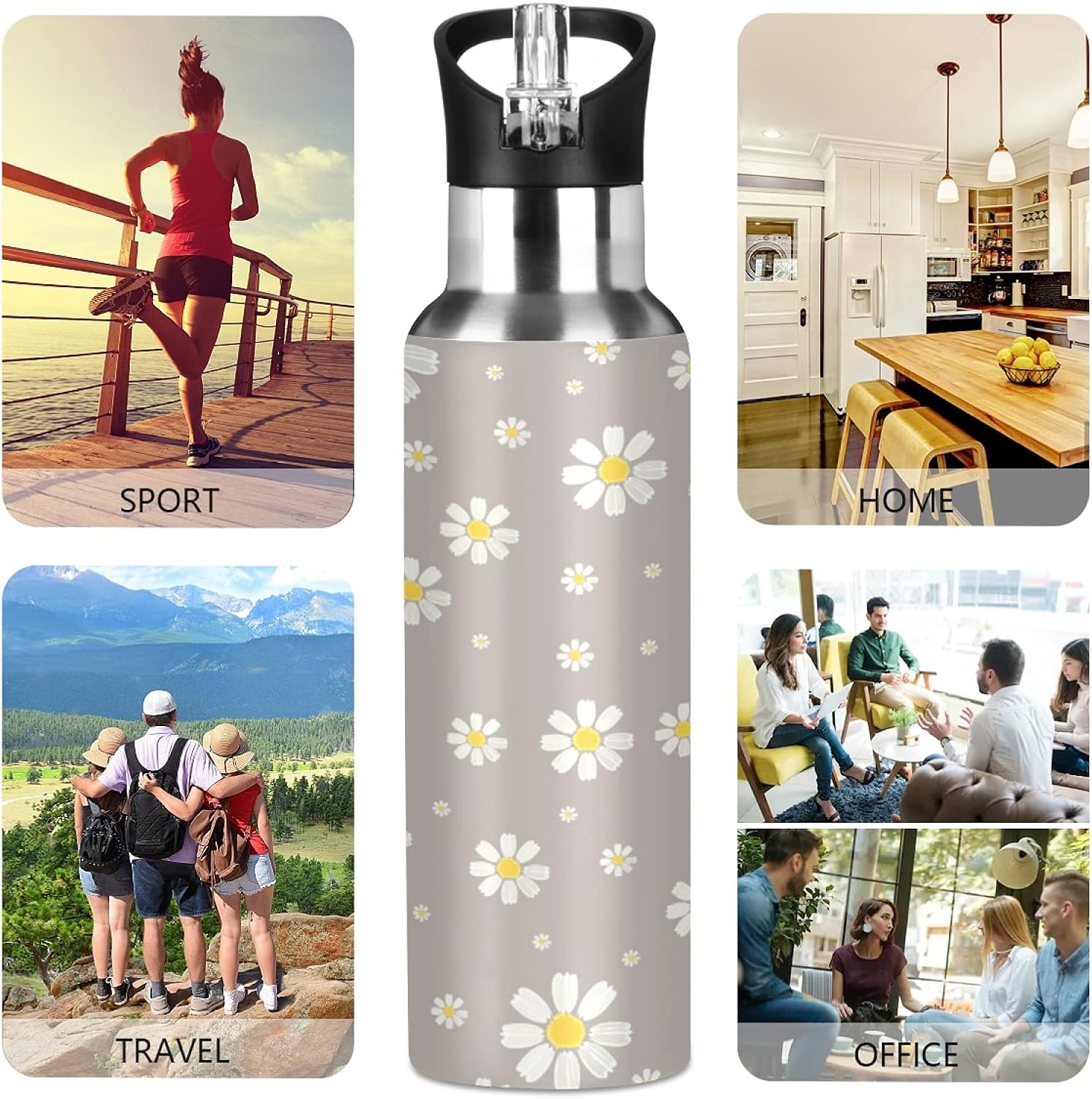 Daisy Water Bottle with Straw Lid 22 oz - Vacuum Insulated Stainless Steel Water Bottles Leakproof Water Flask for Fitness Sports Outdoor image 5