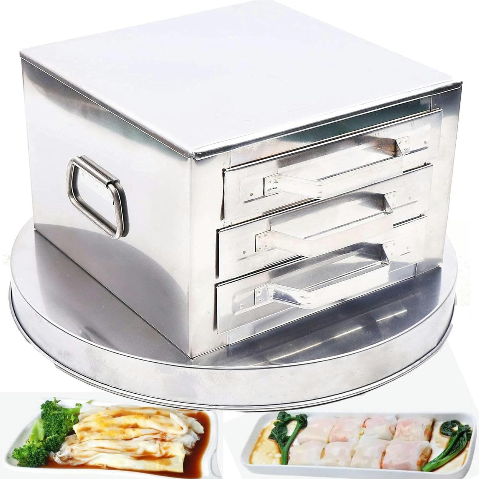 Macchina per rotoli di pasta di riso, vaporiera a 3 strati con vassoio in acciaio inossidabile 304 per ricette Guangdong, pentole versatili per involtini di riso fatti in casa