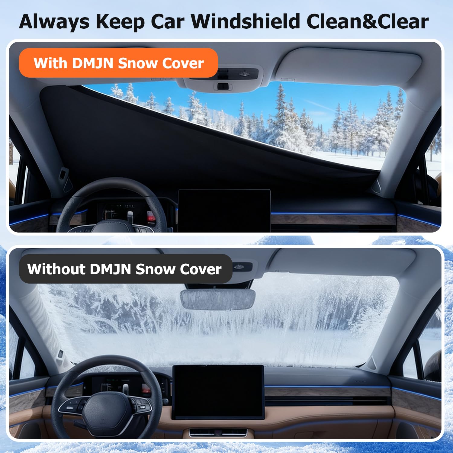 DMJN 2026 Upgraded Windshield Cover for Ice and Snow Full Coverage Winter Protection -Heavy Duty Car Snow Cover — view 4