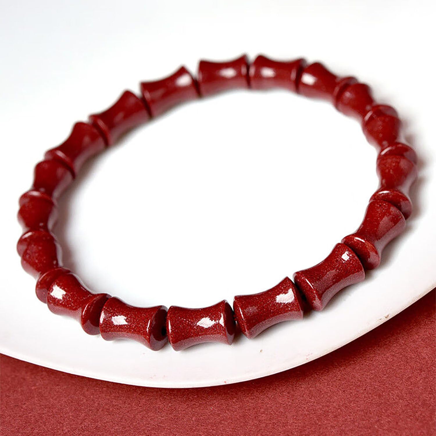 Bracelet de Perles de Bambou de Cinabre Naturel Rouge Feng Shui Attirer Le Bracelet d'amour Riche Chanceux pour Les Femmes