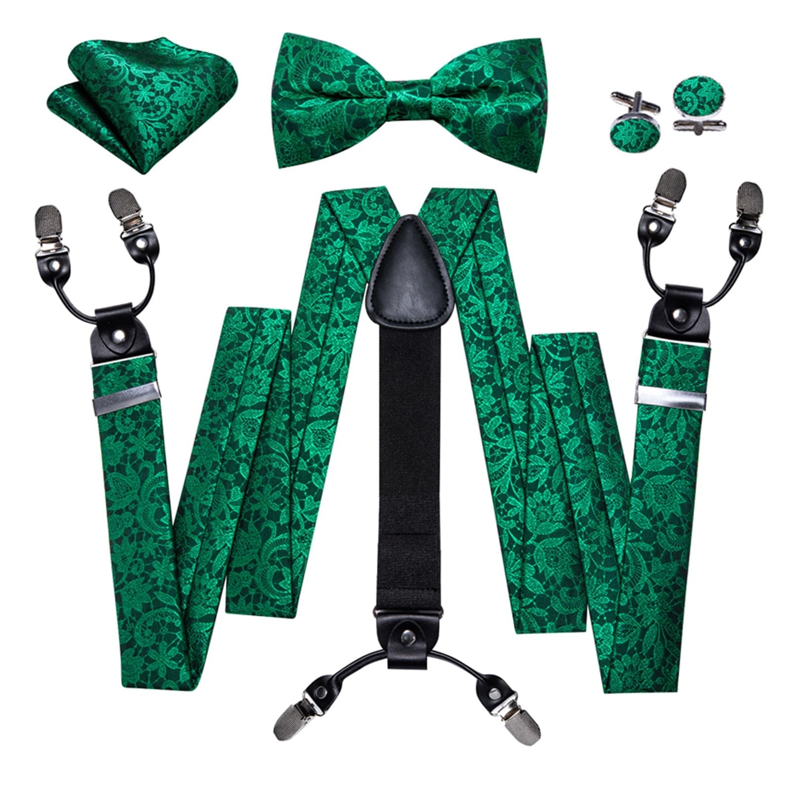 Tirantes para hombre ajustables verdes con pajarita de seda ideales para bodas y galas