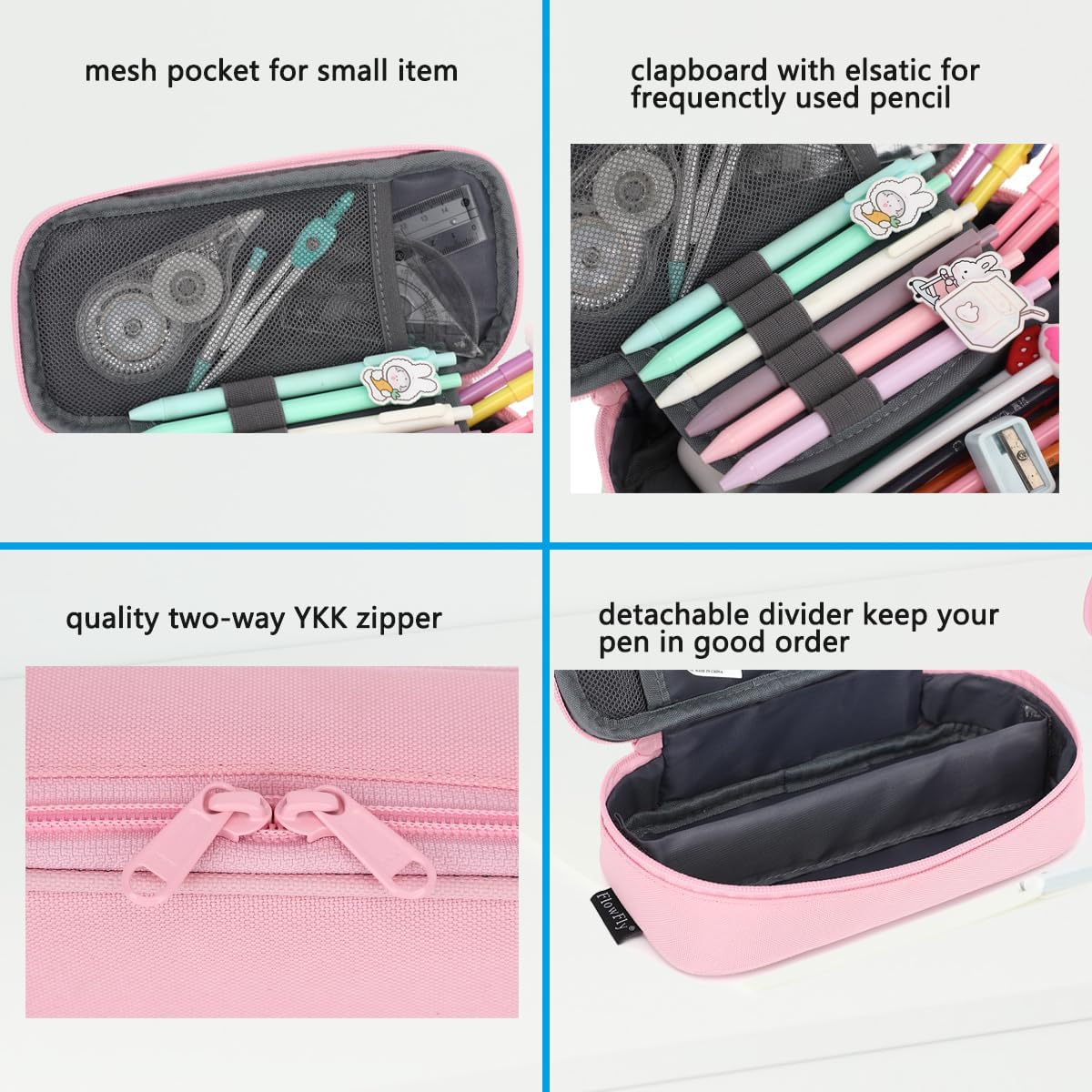 FlowFly Large Capacity Pencil Case for Kids, Boys & Girls – Zippered Multi-Functional Pen Pouch, Soft & Portable Pencil Bag for School, Teens, Students, Pink - Image 5