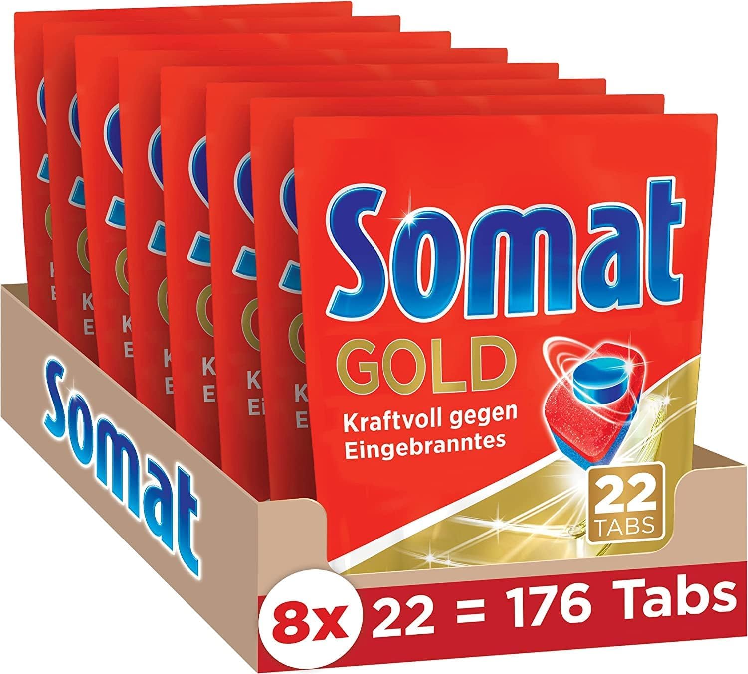 Somat Gold Lavastoviglie Tabs (176 Tabs), Lavastoviglie Tabs per stoviglie brillanti e pulite anche a basse temperature, extra forza contro i bruciati