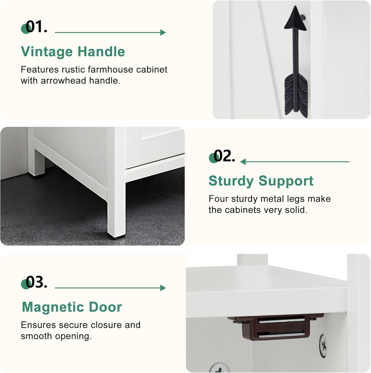 VECELO Small Bathroom Storage Cabinet with Shelves & Metal Racks, Slim Toilet Paper Holder, Bathroom Organizer Cabinet for Narrow Spaces, White, Farmhouse Style