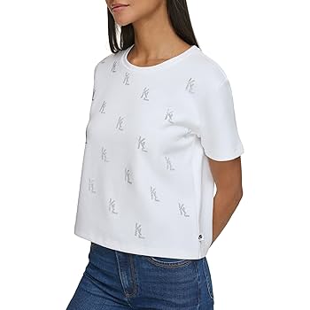 Karl Lagerfeld Paris Women's Sparkle Monogram Short Sleeve