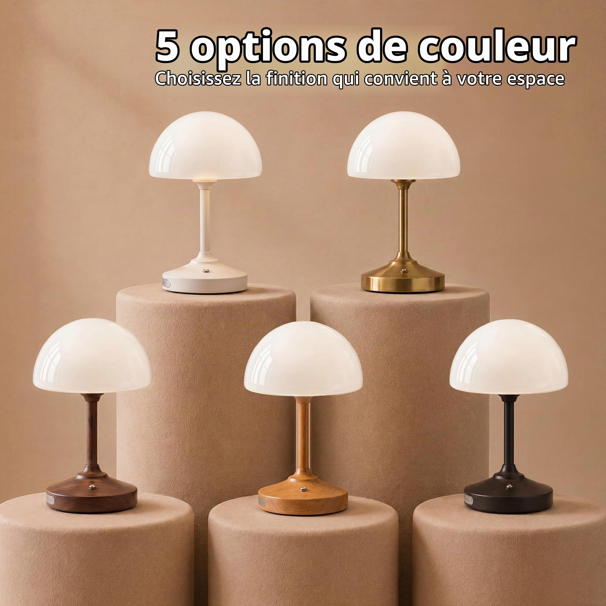 Dawnwake Lampe de table LED en forme de champignon, sans fil, 5000 mAh, tactile, à intensité variable, pour chambre à coucher, extérieur, étanche, petite lampe pour salon, camping, gradation à 3