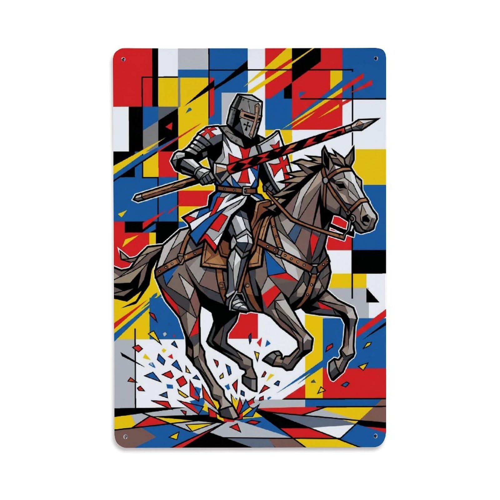 Olhnbad Style Medieval Armour Mounted Charge Crusader Knight Graphic Metal Tin Sign