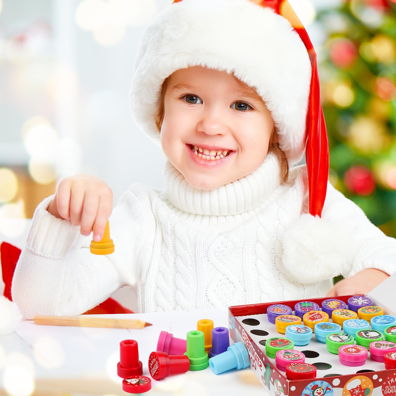 Sellos Navideños para Niños, 30 Piezas de Sellos de Juguetes, Sellos Autoentintables para Niños, Juego de Sellos para Bolsas de Fiesta de Navidad, Regalos de Fiesta, Juguetes Navideños