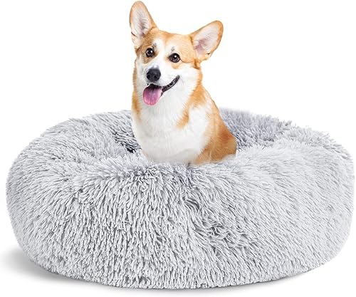 Lasaas Cama calmante para perros pequeños, medianos y grandes, antiansiedad, cama para perros y gatos, cama lavable de piel sintética, color gris