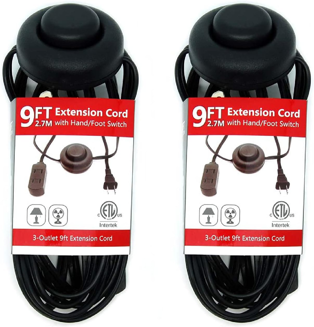 9Ft. 3-Outlet 2 Prong Extension Cord with Foot Switch Power Tab