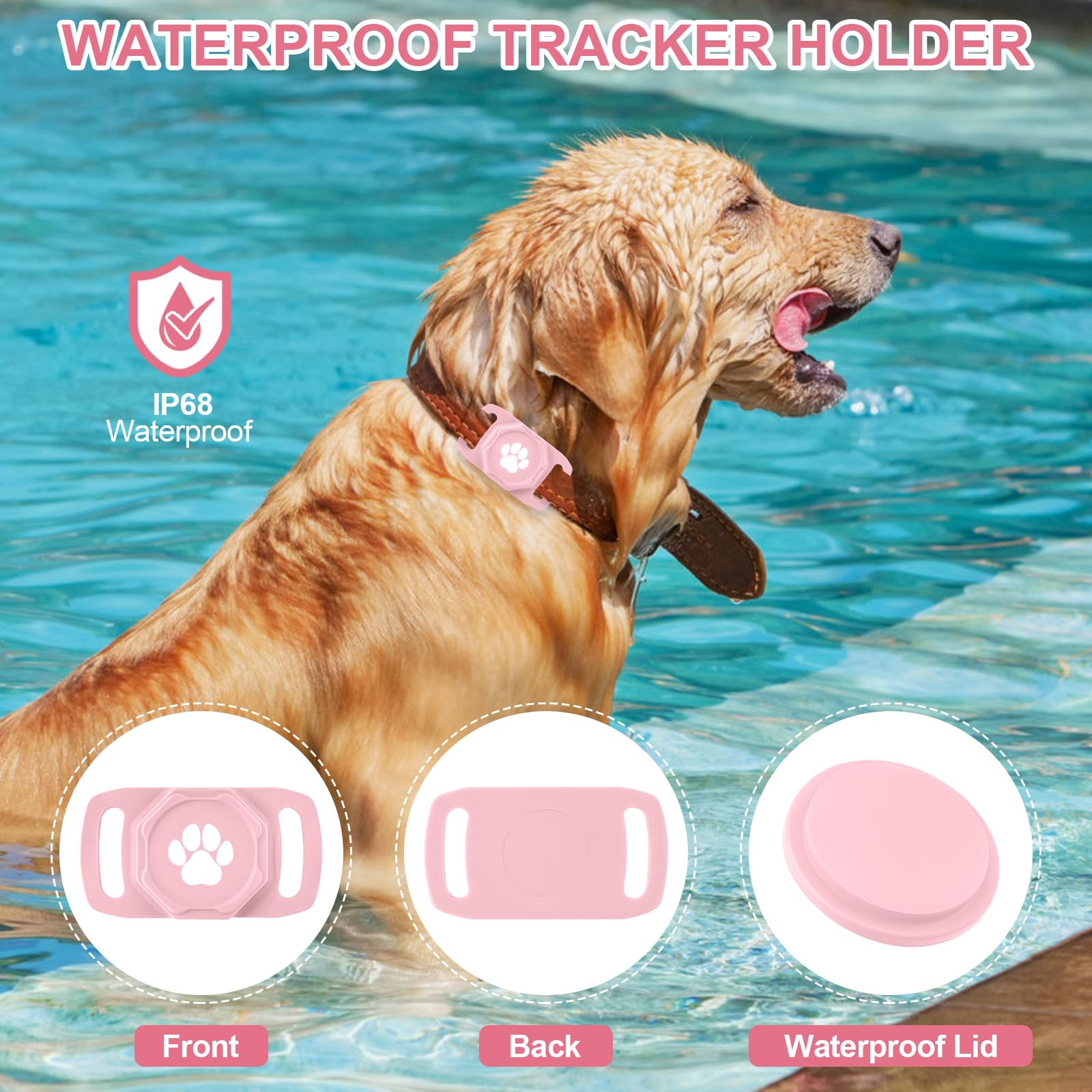 Tracker intelligent pour collier – Tracker de localisation de chien avec support, compatible avec Google Android uniquement (pas pour iOS), rose