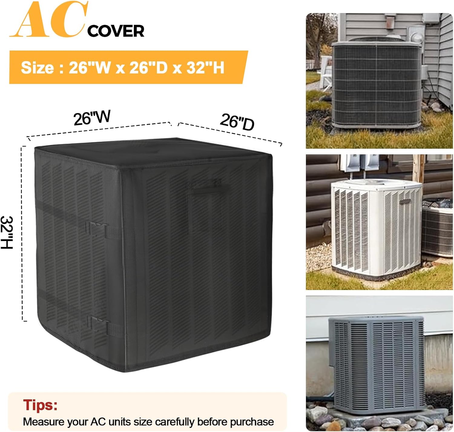 Winter Air Conditioner Covers for Outside Units, Winter AC Cover with 3 Layers Insulation, Heavy Duty Air Conditioner Cover for Winter Insulation, Waterproof AC Unit Covers, 26"W x 26"D x 32"H
