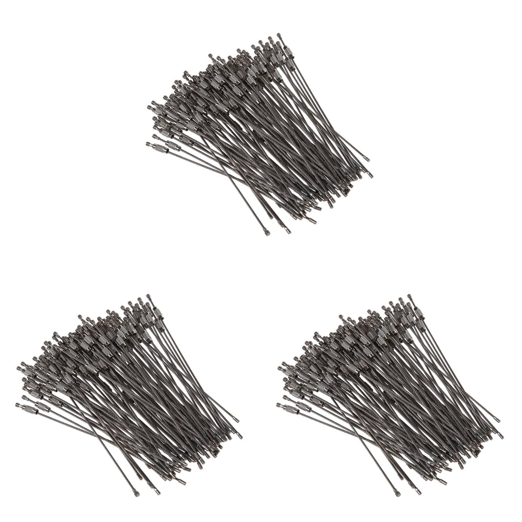 Bloepum 300Pcs Stainless Steel Screw Locking Wire Keychain Cable Key Rings Outdoor Accessory