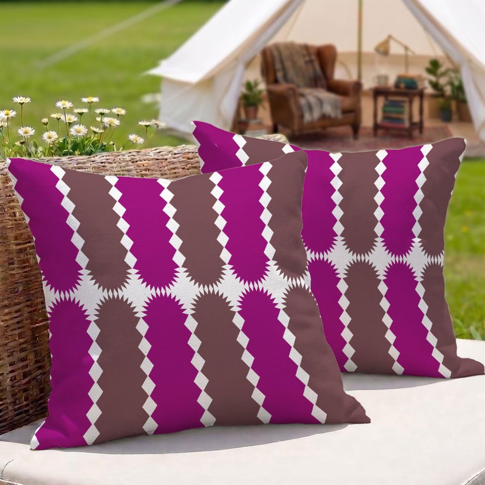 Housses coussin extérieur imperméables 45x45 violet brun salon jardin