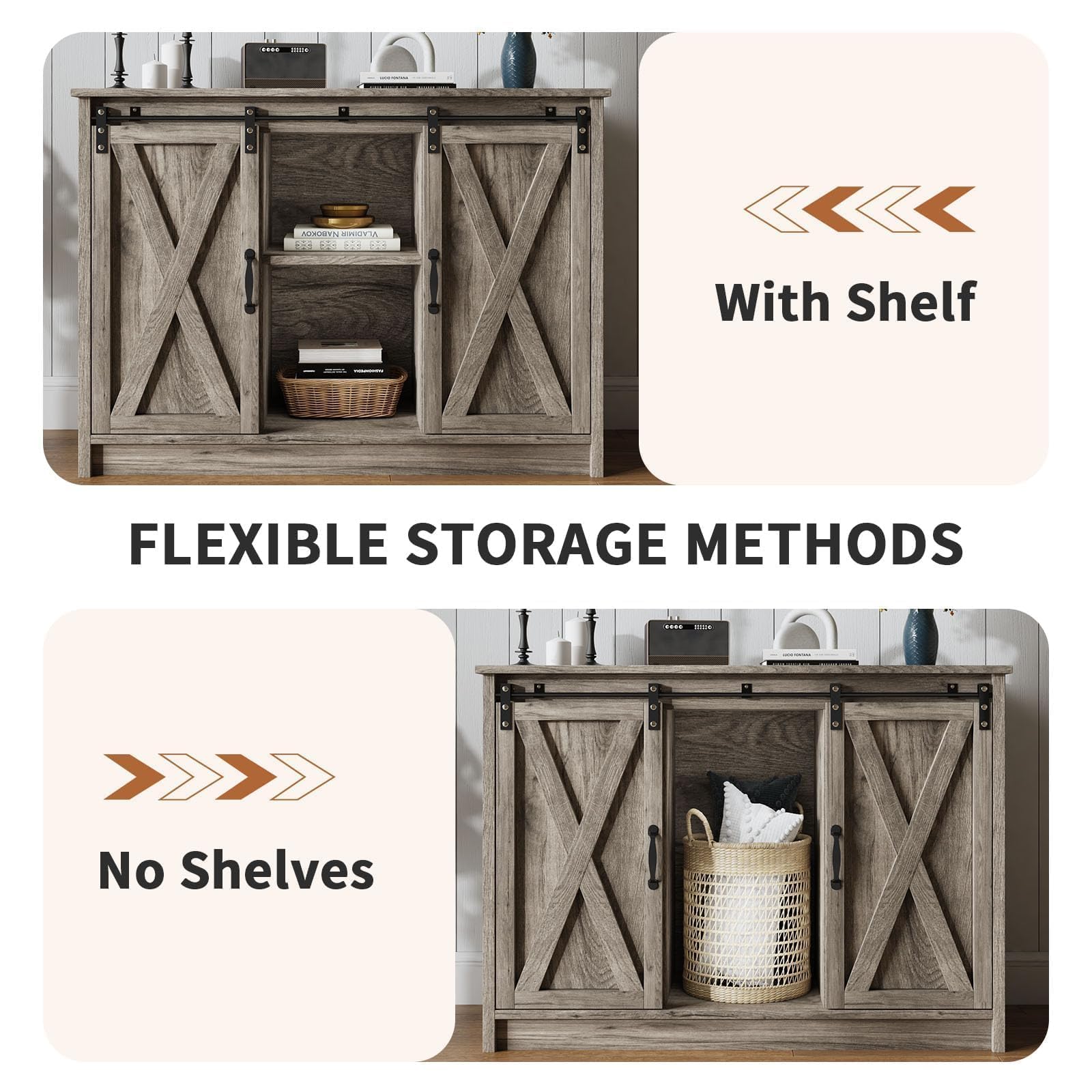 Farmhouse Coffee Bar Buffet Cabinet Sliding Barn Door Adjustable Shelf Grey image 7